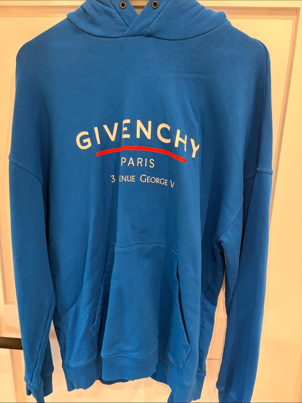 Givenchy Bright Blue Hoodie with White and Red Logo